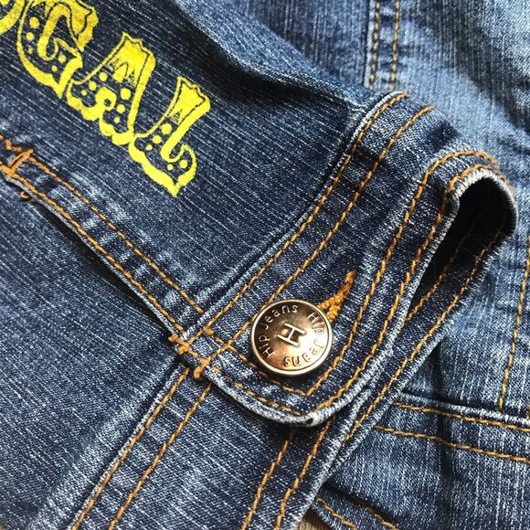 Hip Jeans Loco Gal Hooded Zip Denim Jean Jacket Sz 14 - Picture 11 of 15